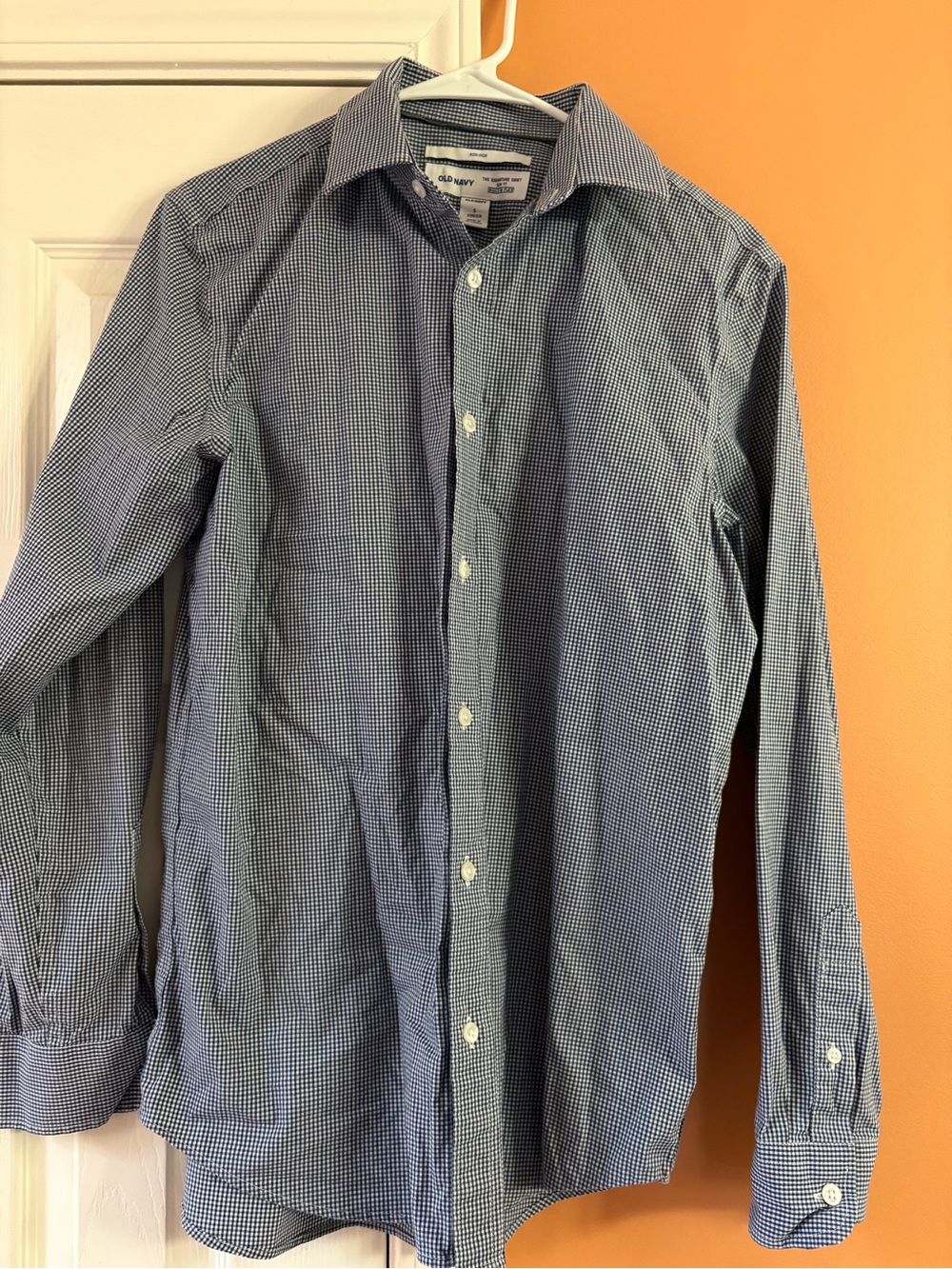 Old Navy Men's Navy and White Micro-Check Dress Shirt